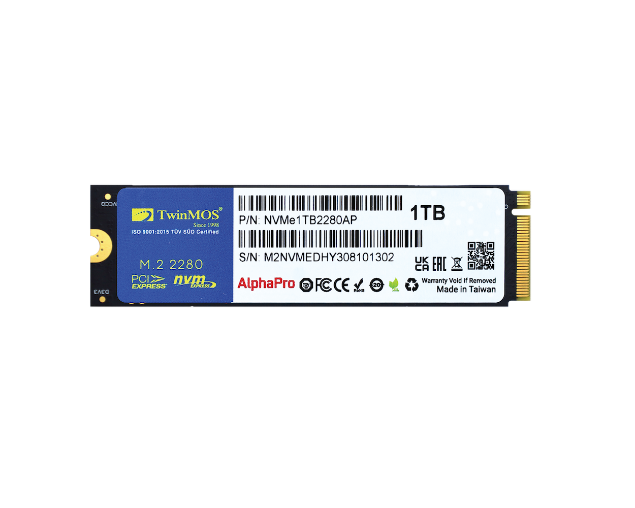 TWINMOS NVMe1TB2280AP AlphaPro M.2 1TB (3600/3250MB/s) PCIe + NVMe (3D NAND) SSD Disk (22x80MM)