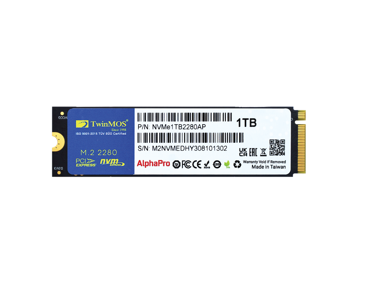 TWINMOS NVMe1TB2280AP AlphaPro M.2 1TB (3600/3250MB/s) PCIe + NVMe (3D NAND) SSD Disk (22x80MM)