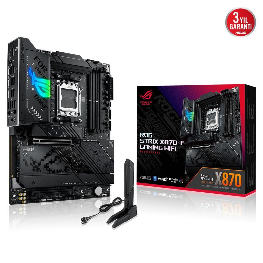 ASUS ROG STRIX X870-F GAMING WIFI, 4xDDR5, 4xM.2, HDMI, DP, Type-C, Wi-Fi 7, Bluetooth v5.4, AM5 Soket GAMING Anakart
