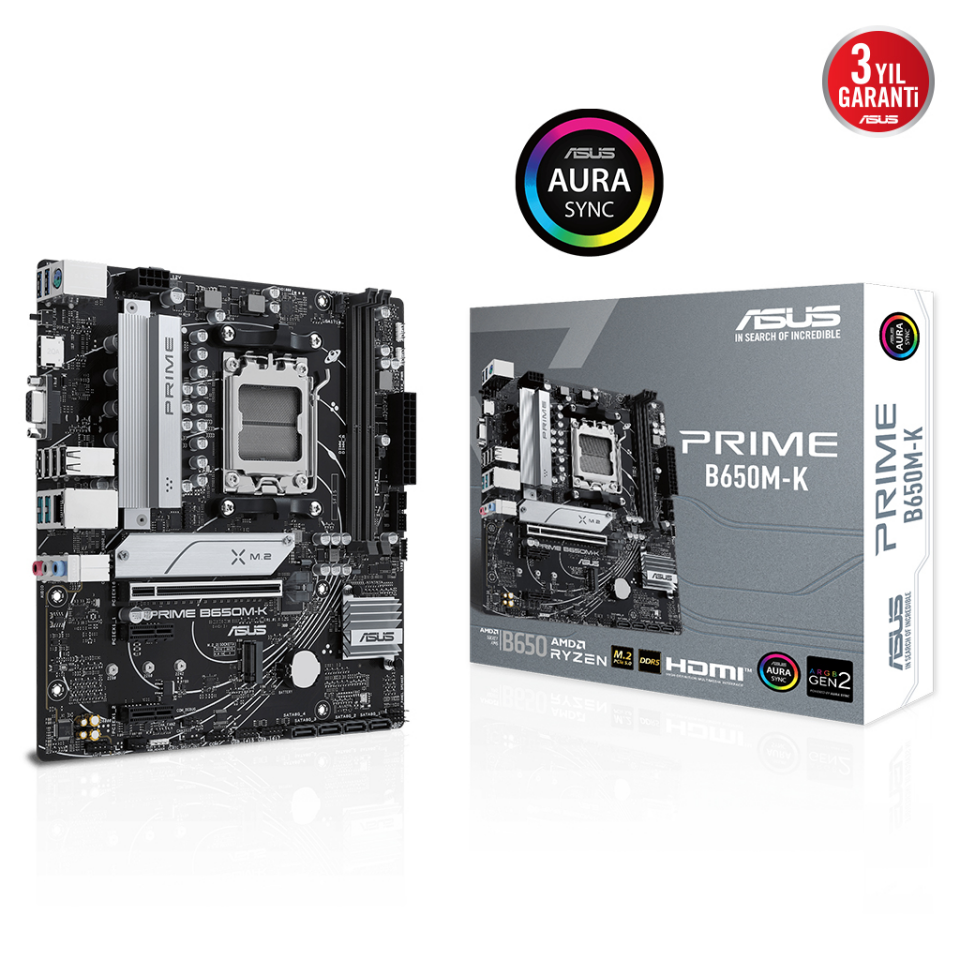 ASUS PRIME B650M-K, 2xDDR5, 2x M.2, D-SUB, HDMI, AM5 Soket Anakart
