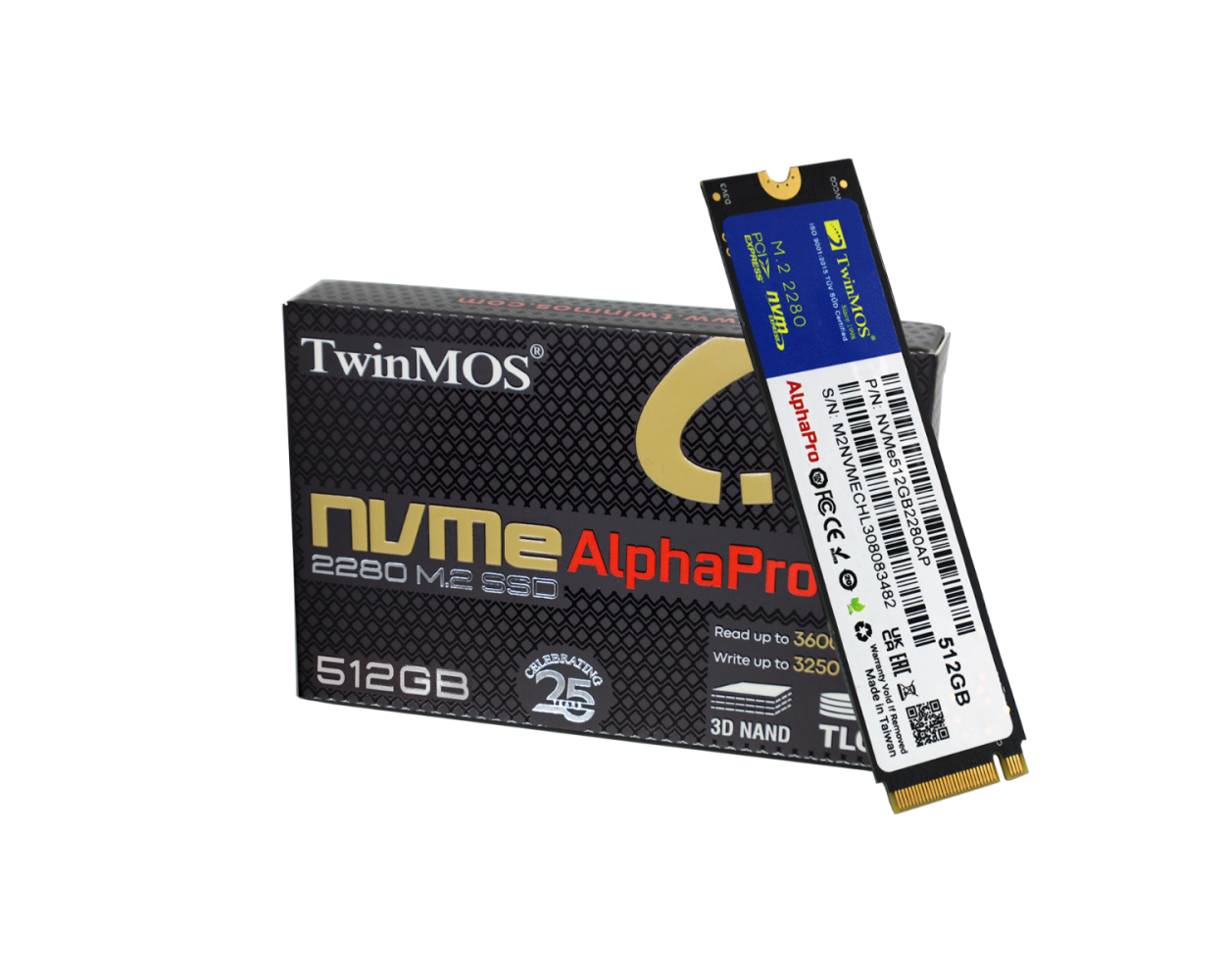 TWINMOS NVMe512GB2280AP AlphaPro M.2 512GB (3600/3250MB/s) PCIe + NVMe (3D NAND) SSD Disk (22x80MM)