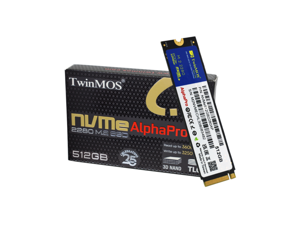 TWINMOS NVMe512GB2280AP AlphaPro M.2 512GB (3600/3250MB/s) PCIe + NVMe (3D NAND) SSD Disk (22x80MM)