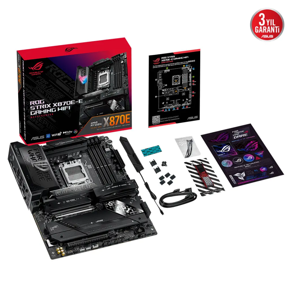 ASUS ROG STRIX X870E-E GAMING WIFI, 4xDDR5, 5xM.2, HDMI, DP, Type-C, PCIe 5.0, 2xWi-Fi 7, Bluetooth v5.4, AM5 Soket GAMING Anakart