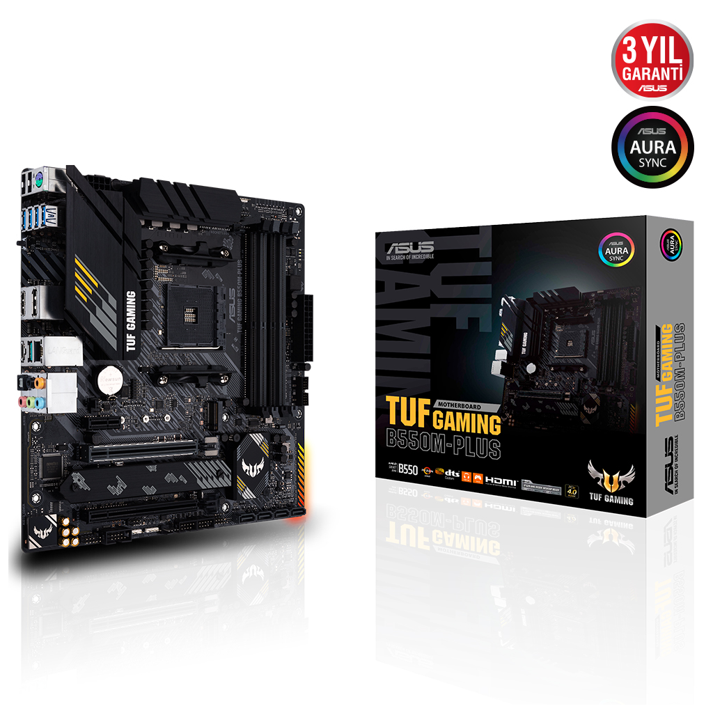 ASUS TUF GAMING B550M-PLUS, 4xDDR4, 2xM.2, HDMI,  DP, Type-C, AM4 Soket Anakart