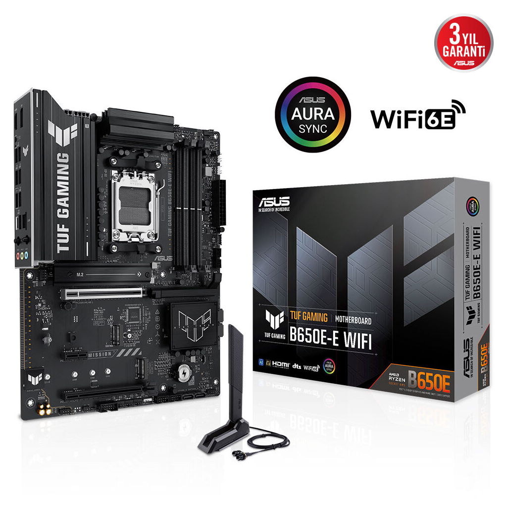 ASUS TUF GAMING B650E-E WIFI, 4xDDR5, 3xM.2, DP, HDMI, Type-C, Wi-Fi 6E, Bluetooth v5.3, AM5 Soket Gaming Anakart