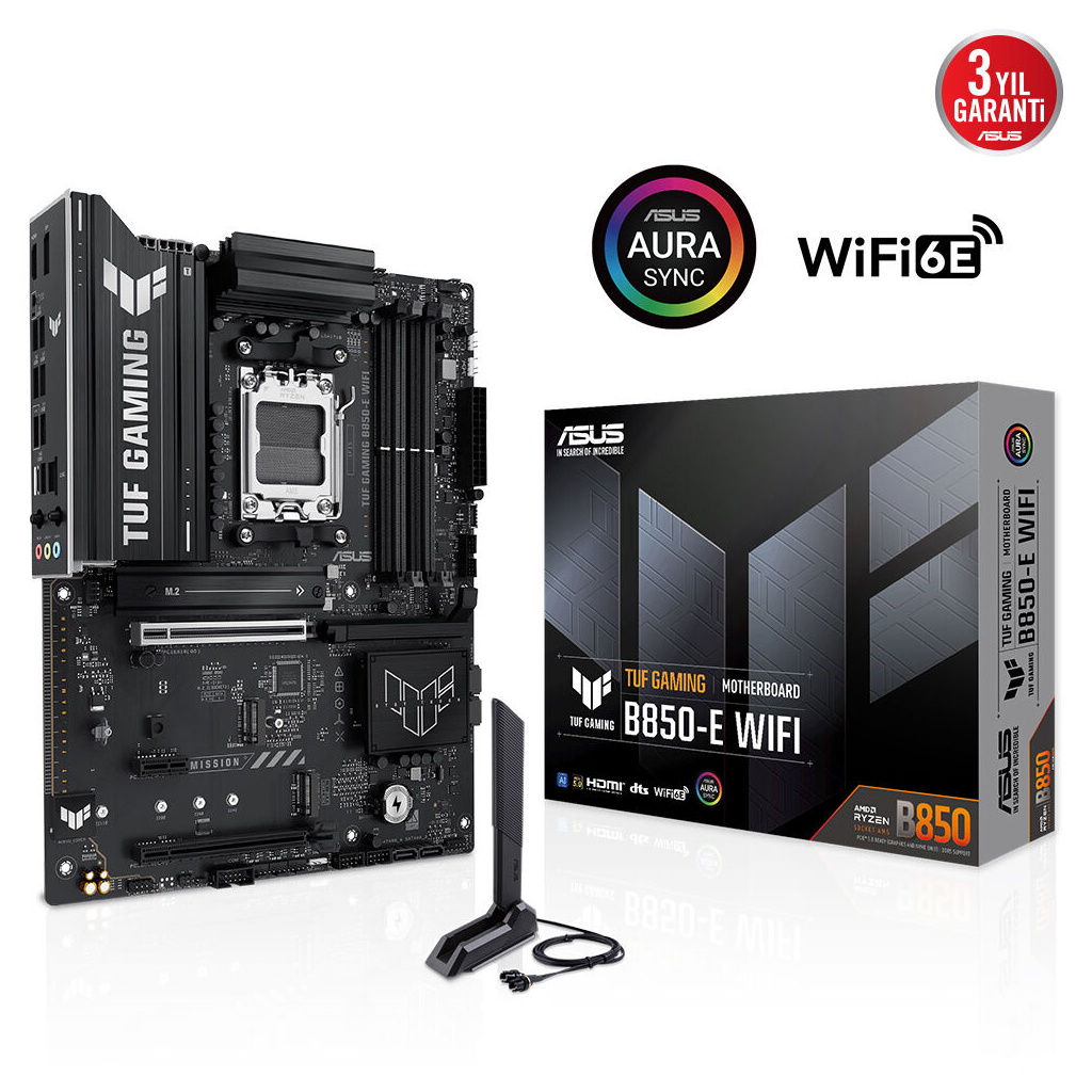 ASUS TUF GAMING B850-E WIFI, 4xDDR5, 3x M.2, HDMI, DP, Type-C, Wi-Fi 6E, Bluetooth v5.3, AM5 Soket GAMING Anakart
