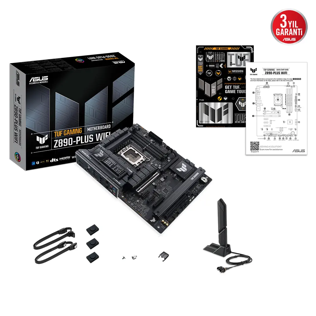 ASUS TUF GAMING Z890-PLUS WIFI, 9066MHz OC, 4xDDR5 4x M.2, HDMI, DP, Type-C, Wi-Fi 7, Bluetooth 5.4, Intel Core Ultra CPU(Seri 2), LGA1851 Soket, Gaming Anakart