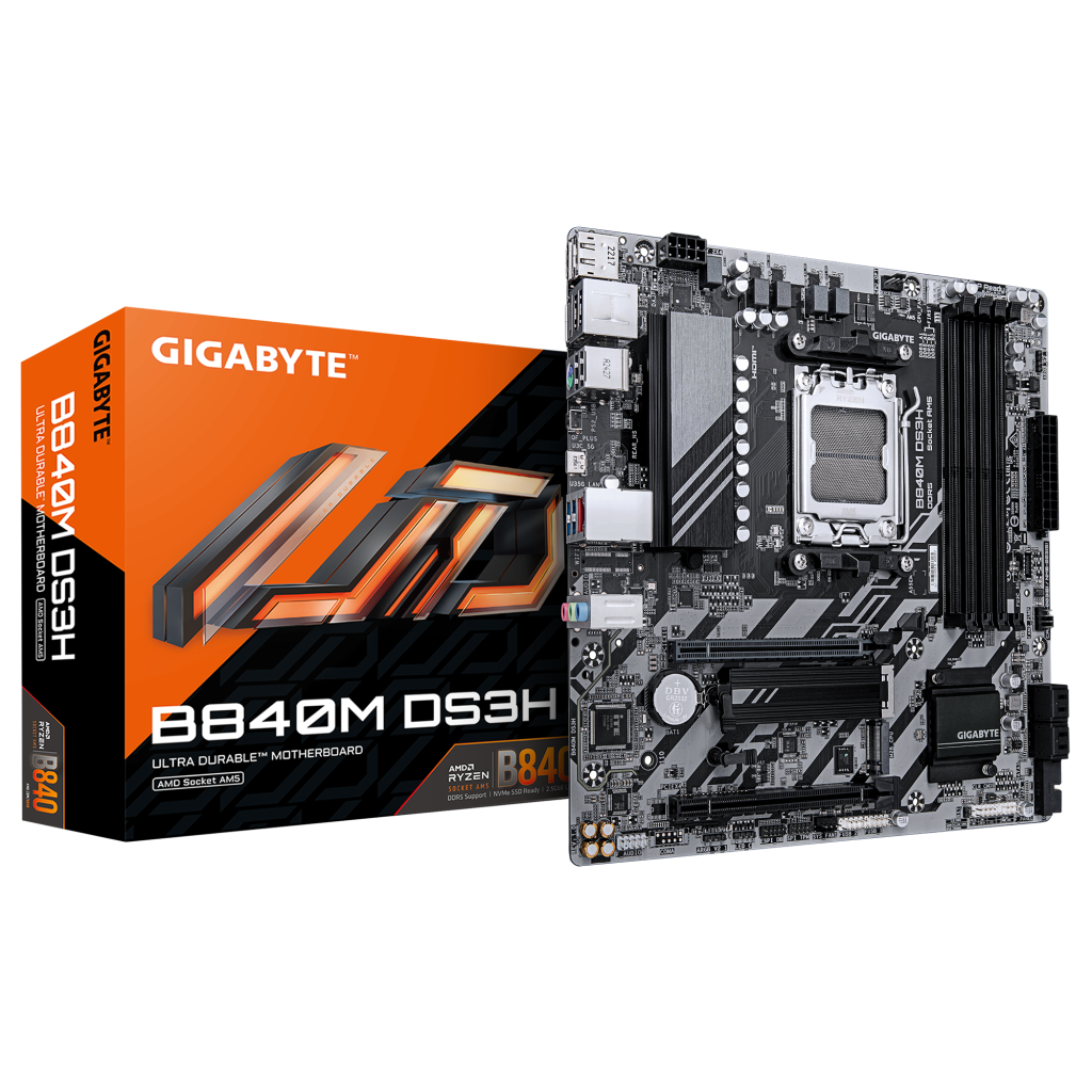 GIGABYTE B840M DS3H, 4xDDR5, 2xM.2, 2xDP, HDMI, Type-C, AM5 Soket GAMING Anakart