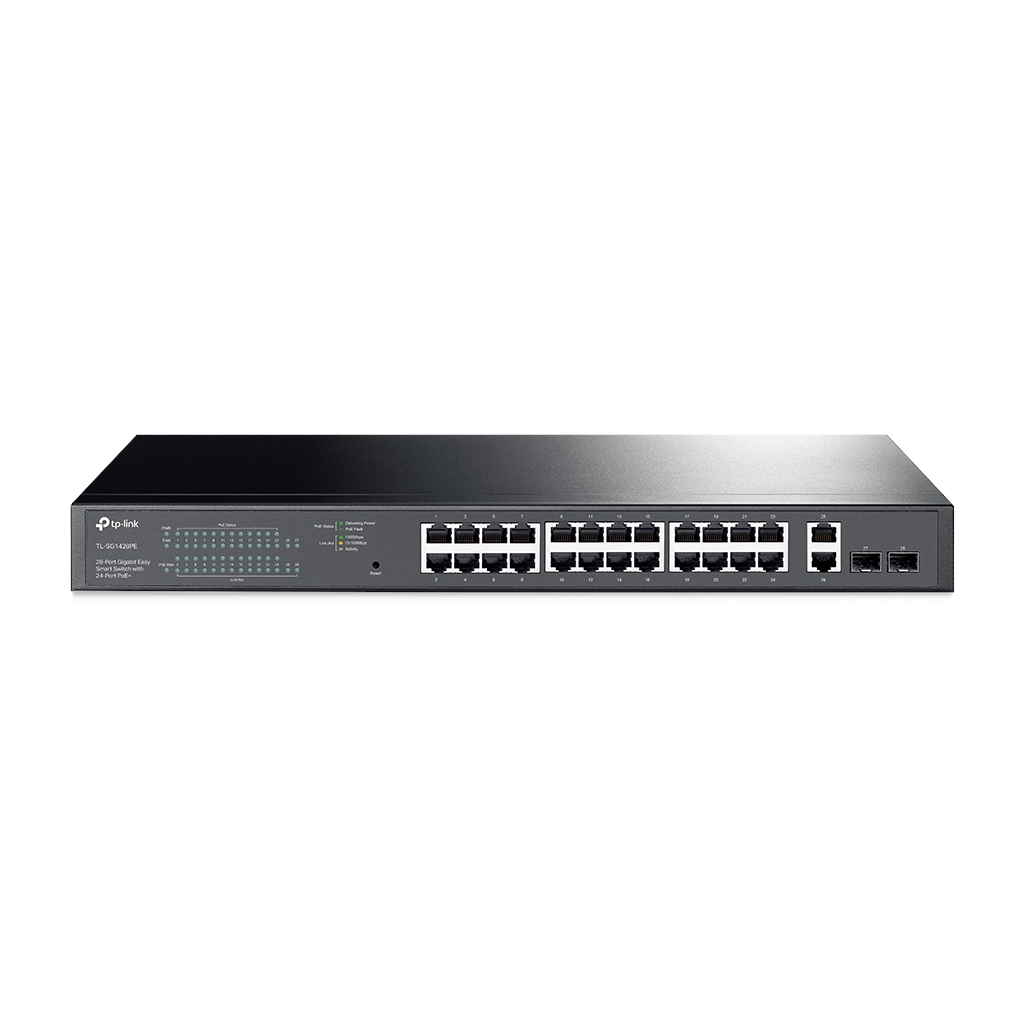 TP-LINK SG1428PE, 28 Port, Gigabit, PoE+ 250W, 2 Port Gigabit SFP, Rackmount, Yönetilebilir, Switch