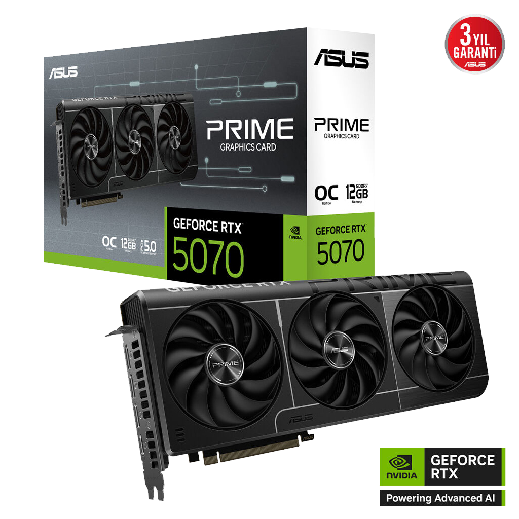 ASUS PRIME-RTX5070-O12G, 12Gb, 192Bit, GDDR7, 1xHDMI, 3xDP GAMING Ekran Kartı