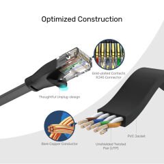 UNITEK CAT6 PATCH KABLO 2MT FLAT 1GBPS, SİYAH (C1810GBK)