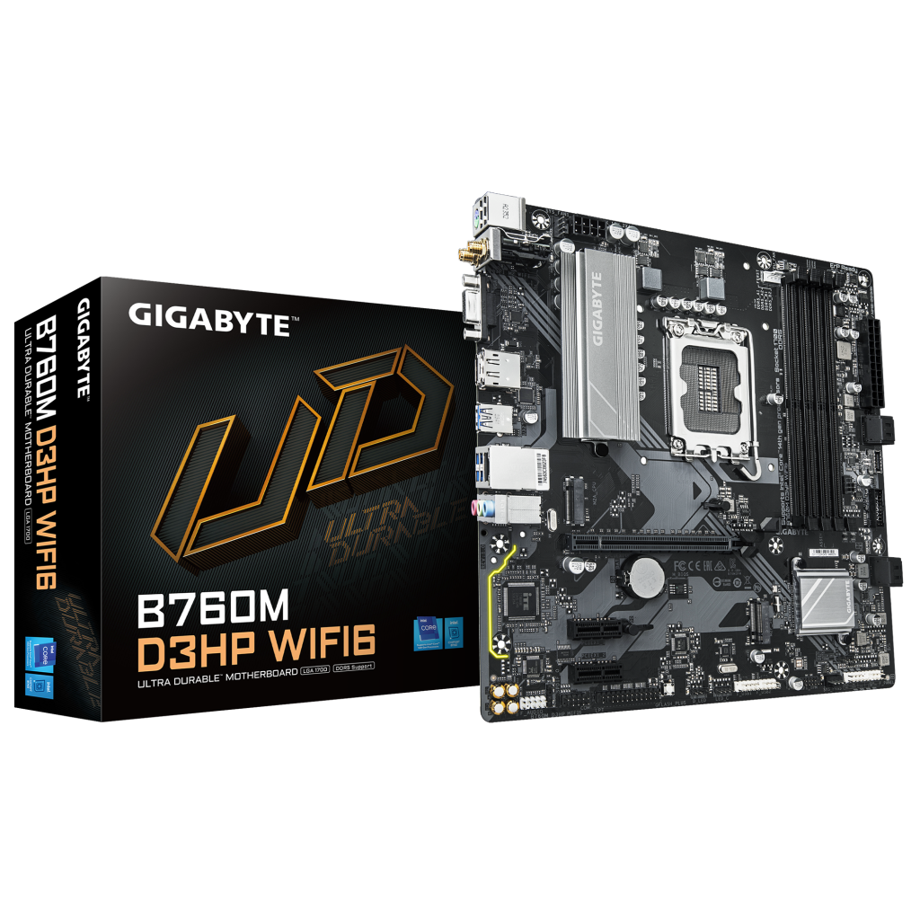 GIGABYTE B760M D3HP WIFI6, 4xDDR5, 2xM.2, DP, HDMI, VGA, Wi-Fi 6E, Bluetooth v5.3, 12-13.14.Nesil, LGA1700 Soket, Anakart
