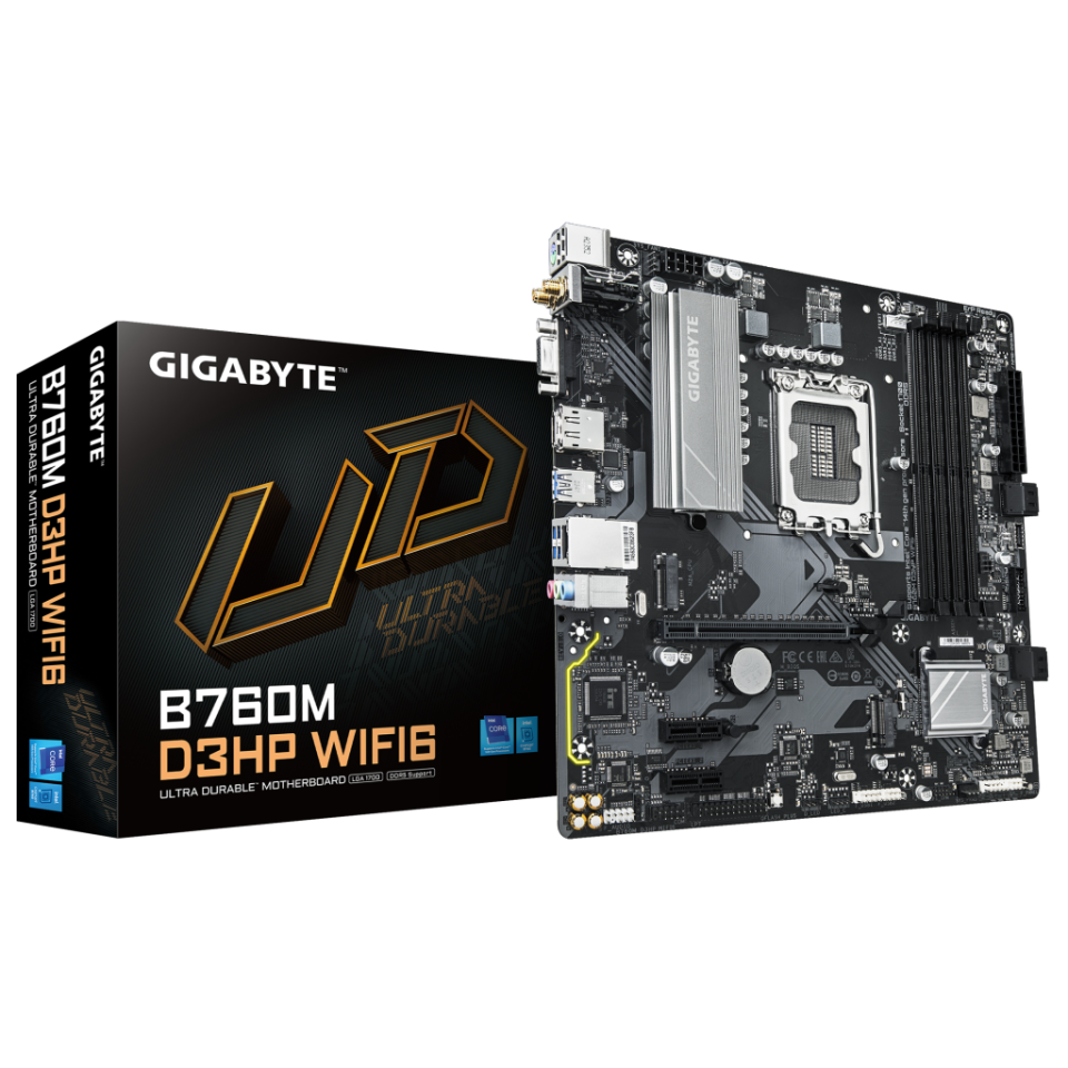 GIGABYTE B760M D3HP WIFI6, 4xDDR5, 2xM.2, DP, HDMI, VGA, Wi-Fi 6E, Bluetooth v5.3, 12-13.14.Nesil, LGA1700 Soket, Anakart