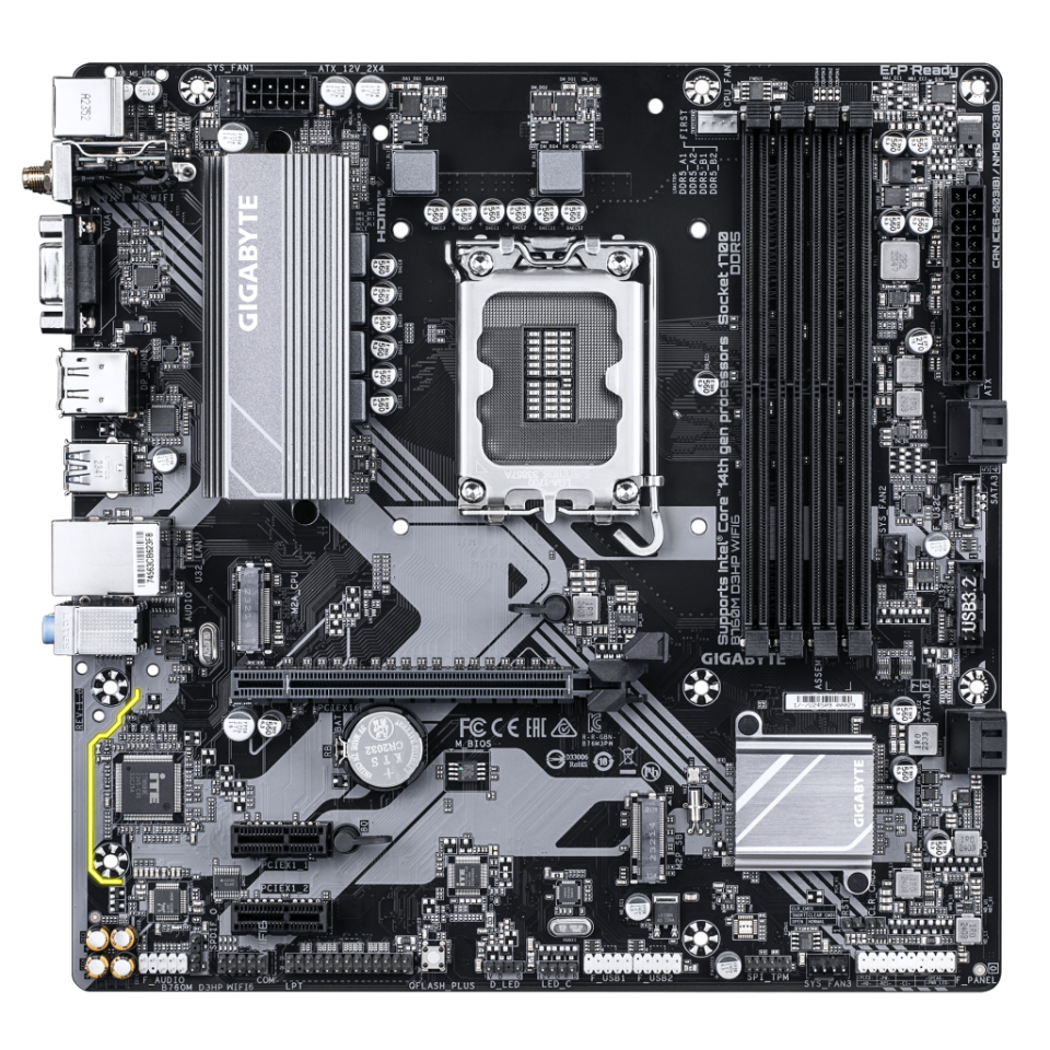 GIGABYTE B760M D3HP WIFI6, 4xDDR5, 2xM.2, DP, HDMI, VGA, Wi-Fi 6E, Bluetooth v5.3, 12-13.14.Nesil, LGA1700 Soket, Anakart