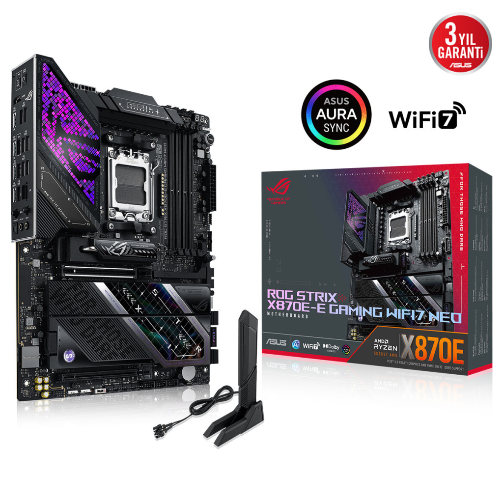 ASUS ROG STRIX X870E-E GAMING WIFI7 NEO, 4xDDR5,  5xM.2, HDMI, DP, Type-C, PCIe 5.0, 2xWi-Fi 7, Bluetooth v5.4, AM5 Soket GAMING Anakart