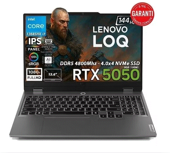 LENOVO LOQ 15IRX10 83JE01D3TR i7-13645HX 16GB 1TB SSD 8gb RTX5050 15.6'' DOS Gaming Notebook