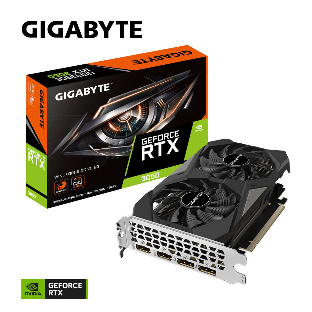GIGABYTE GV-N3050WF2OCV2-6GD, RTX3050 WINDFORCE  OC, 6Gb, GDDR6, 96BIT, 2 Fanlı, 2xHDMI, 2xDP, GAMING Ekran KARTI