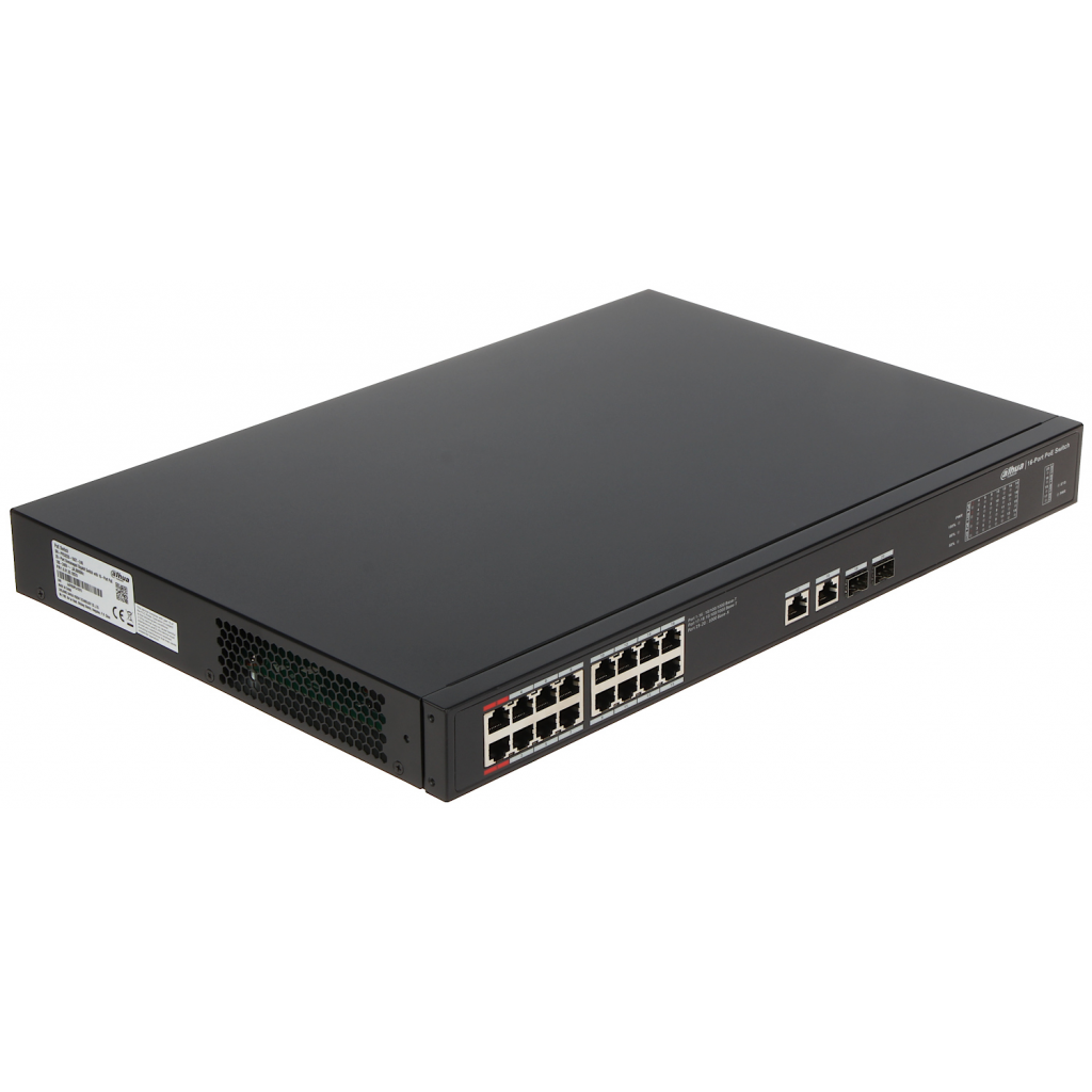 DAHUA PFS3220-16GT-240, 16 Port, GigaBit, PoE 240W, 2 Port GigaBit Uplink, 2 Port GigaBit Combo SFP, Yönetilemez, Rack Mount Switch