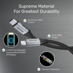 UNITEK USB-C 3.2 KABLO 1MT 10GBPS, 100W PD, 4K&60Hz (C14082ABK)